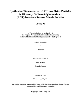 Synthesis of Nanometer-Sized Yttrium Oxide Particles in Diisooctyl Sodium Sulphosuccinate (AOT)/Isooctane Reverse Micelle Solution