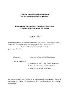 Bacteria and Extracellular Polymeric Substances in Activated Sludge Scum Formation