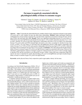 Peak Oxygen Uptake and Body Composition Original Article (Short Paper) Fat Mass Is Negatively Associated with the Physiological Ability of Tissue to Consume Oxygen