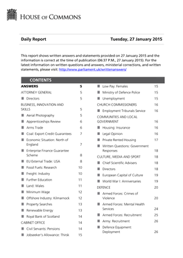 Daily Report Tuesday, 27 January 2015 CONTENTS