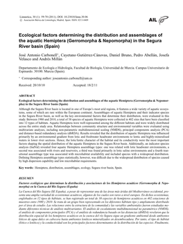Ecological Factors Determining the Distribution and Assemblages of the Aquatic Hemiptera (Gerromorpha & Nepomorpha) in the Segura River Basin (Spain)