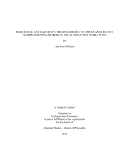 Hard-Boiled and Jazz Crazy: the Development of American Detective Fiction and Popular Music in the Aftermath of World War I