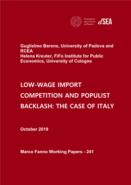 Low-Wage Import Competition and Populist Backlash: the Case of Italy