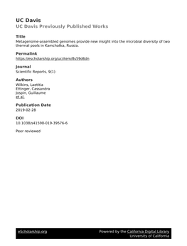 Metagenome-Assembled Genomes Provide New Insight Into the Microbial Diversity of Two Thermal Pools in Kamchatka, Russia