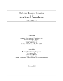 Biological Resources Evaluation Aggie Research Campus Project Yolo County, CA