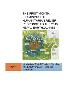 The First Month: Examining the Humanitarian Relief Response to the 2015 Nepal Earthquakes