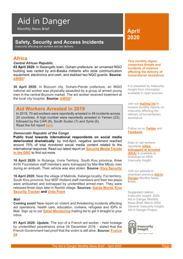 The Aid in Danger Monthly News Brief