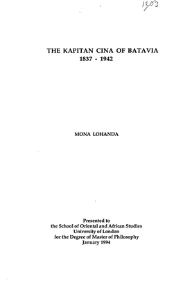 The Kapitan Cina of Batavia 1837