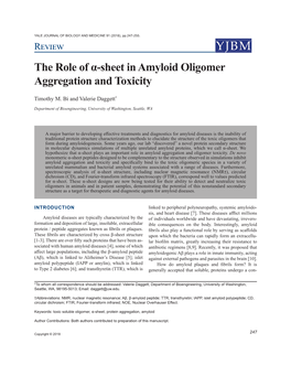 The Role of Α-Sheet in Amyloid Oligomer Aggregation and Toxicity