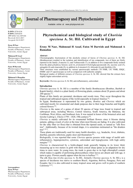 Phytochemical and Biological Study of Chorisia Speciosa A. St. Hil