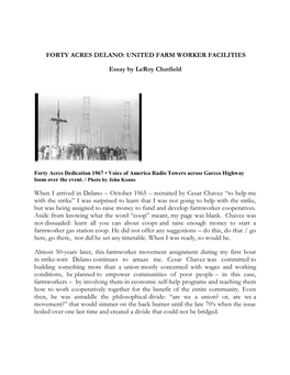 FORTY ACRES DELANO: UNITED FARM WORKER FACILITIES Essay