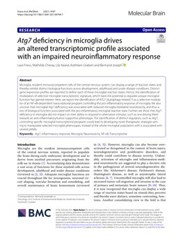 Atg7 Deficiency in Microglia Drives an Altered Transcriptomic Profile Associated with an Impaired Neuroinflammatory Response