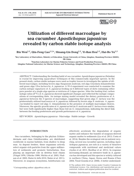 Utilization of Different Macroalgae by Sea Cucumber Apostichopus Japonicus Revealed by Carbon Stable Isotope Analysis