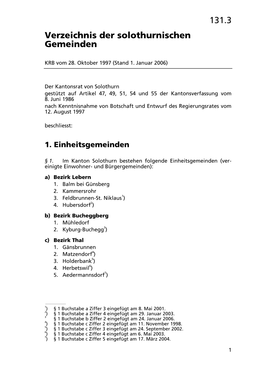 131.3 Verzeichnis Der Solothurnischen Gemeinden