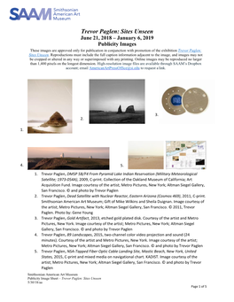 Publicity Image Sheet – Trevor Paglen: Sites Unseen 5/30/18/Aa Page 1 of 5