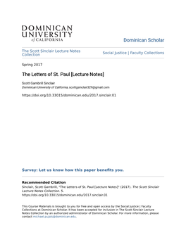The Letters of St. Paul [Lecture Notes]