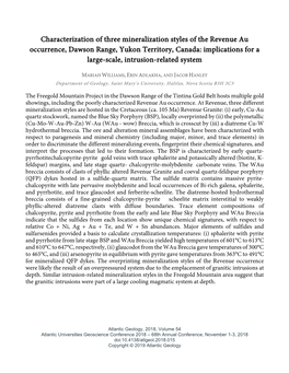 Characterization of Three Mineralization Styles of the Revenue Au