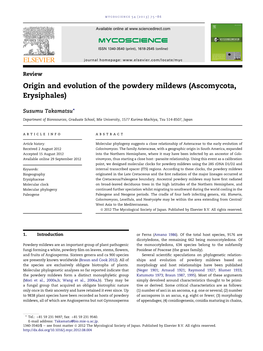 Origin and Evolution of the Powdery Mildews (Ascomycota, Erysiphales)