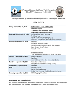 38 Annual Oregon-California Trail Convention Elko, NV * September 19-23, 2020