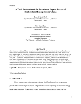 NC11041 a Tobit Estimation of the Intensity of Export Success of Horticultural Enterprises in Ghana