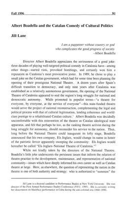 M Albert Boadella and the Catalan Comedy of Cultural Politics Jill Lane