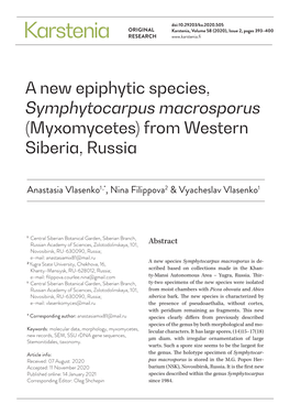 A New Epiphytic Species, Symphytocarpus Macrosporus (Myxomycetes) from Western Siberia, Russia