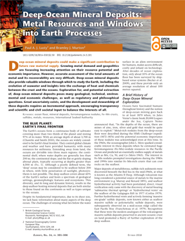 Deep-Ocean Mineral Deposits: Metal Resources and Windows Into Earth Processes