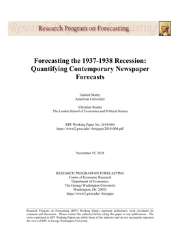 Forecasting the 1937-1938 Recession: Quantifying Contemporary Newspaper Forecasts