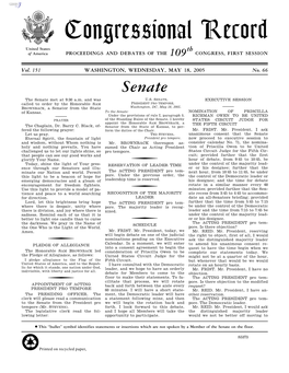 Congressional Record United States Th of America PROCEEDINGS and DEBATES of the 109 CONGRESS, FIRST SESSION