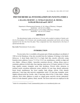 Phytochemical Investigation of Pavetta Indica J