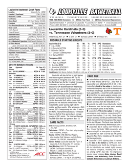 Louisville Cardinals (3-0) Vs. Tennessee Volunteers (3-0)