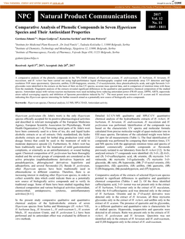 Comparative Analysis of Phenolic Compounds in Seven Hypericum 1805 - 1811 Species and Their Antioxidant Properties