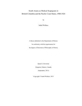 South Asians As Medical Scapegoats in British Columbia and the Pacific Coast States, 1900-1924