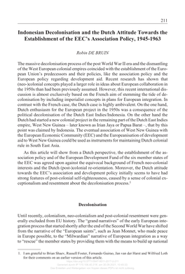 Indonesian Decolonisation and the Dutch Attitude Towards the Establishment of the EEC’S Association Policy, 1945-1963