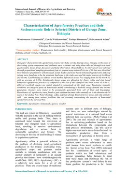 Characterization of Agro Forestry Practices and Their Socioeconomic Role in Selected Districts of Gurage Zone, Ethiopia