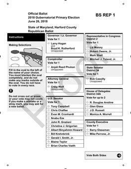 Harford County Republican Ballot Governor / Lt