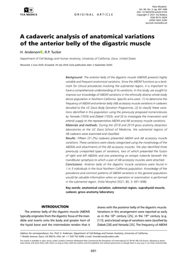 A Cadaveric Analysis of Anatomical Variations of the Anterior Belly of the Digastric Muscle H