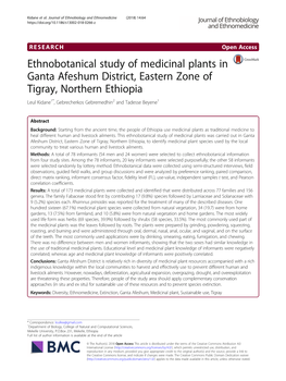 Ethnobotanical Study of Medicinal Plants in Ganta Afeshum District, Eastern Zone of Tigray, Northern Ethiopia