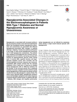 Hypoglycemia-Associated Changes in the Electroencephalogram in Patients with Type 1 Diabetes and Normal Hypoglycemia Awareness Or Unawareness