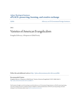 Varieties of American Evangelicalism Evangelical Advocacy: a Response to Global Poverty