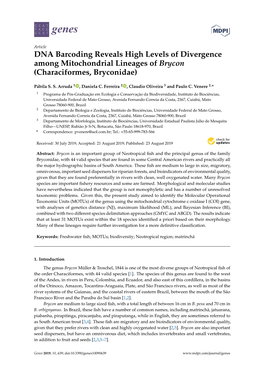 DNA Barcoding Reveals High Levels of Divergence Among Mitochondrial Lineages of Brycon (Characiformes, Bryconidae)