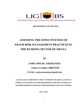 Assessing the Effectiveness of Fraud Risk Management Practices in the Banking Sector of Ghana