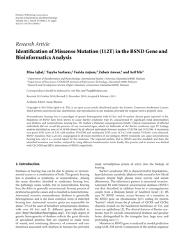 Identification of Missense Mutation (I12T) in the BSND Gene And