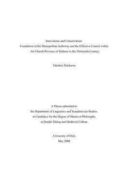 Foundation of the Metropolitan Authority and the Effective Control Within the Church Province of Nidaros in the Thirteenth Century