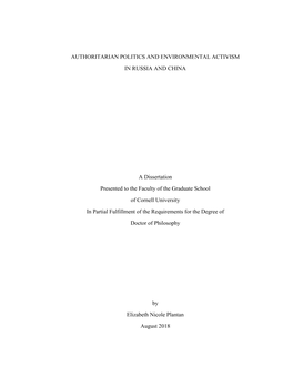 Authoritarian Politics and Environmental Activism in Russia and China