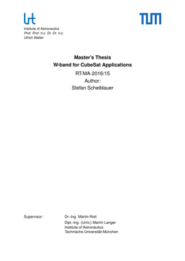 Master's Thesis W-Band for Cubesat Applications RT-MA-2016/15 Author