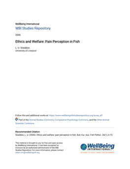 Ethics and Welfare: Pain Perception in Fish