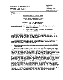 16 January 1961 Limited Distribution COUNCIL Special Session MINUTES of SPECIAL MEETING HELD at the Palais Des Nations, Geneva on Thursday, 5 January 1961