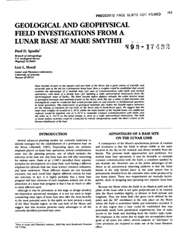 GEOLOGICAL and GEOPHYSICAL FIELD INVESTIGATIONS from a LUNAR BASE at MARE SNIYTHII N93