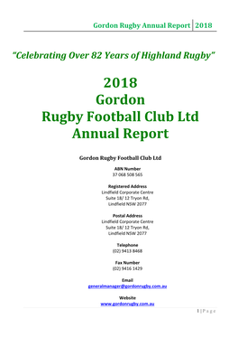Gordon Rugby Annual Report 2018
